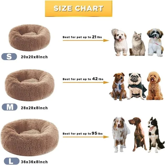Kimpets Dog Bed Calming Dog Beds for Small Medium Large Dogs - Round Donut Washable Dog Bed, Anti-Slip Faux Fur Fluffy Donut Cuddler Anxiety Cat Bed(27)