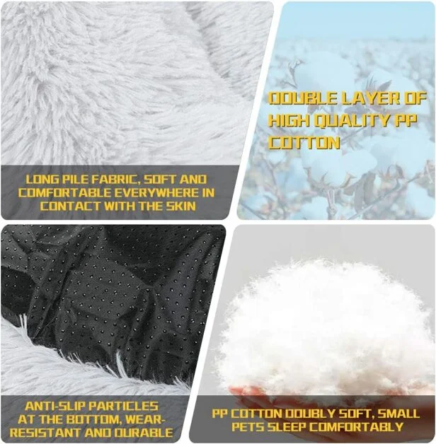Kimpets Dog Bed Calming Dog Beds for Small Medium Large Dogs - Round Donut Washable Dog Bed, Anti-Slip Faux Fur Fluffy Donut Cuddler Anxiety Cat Bed(27)
