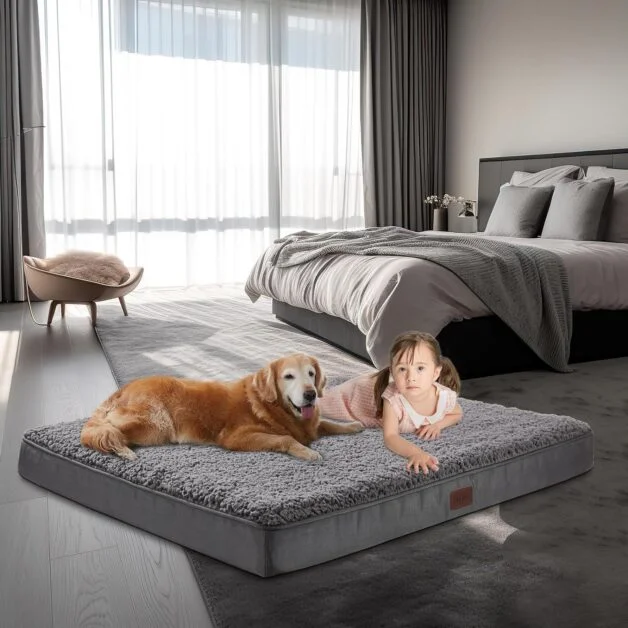 OhGeni Orthopedic Dog Beds for Large Dogs,Dog Bed with Plush Egg Foam Support and Non-Slip Bottom, Waterproof and Machine Washable Removable Pet Bed Cover